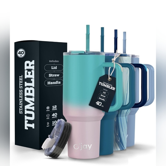 O'JAY 40oz Stainless Steel Insulated Travel Mug Green Pink - Picture 1 of 6